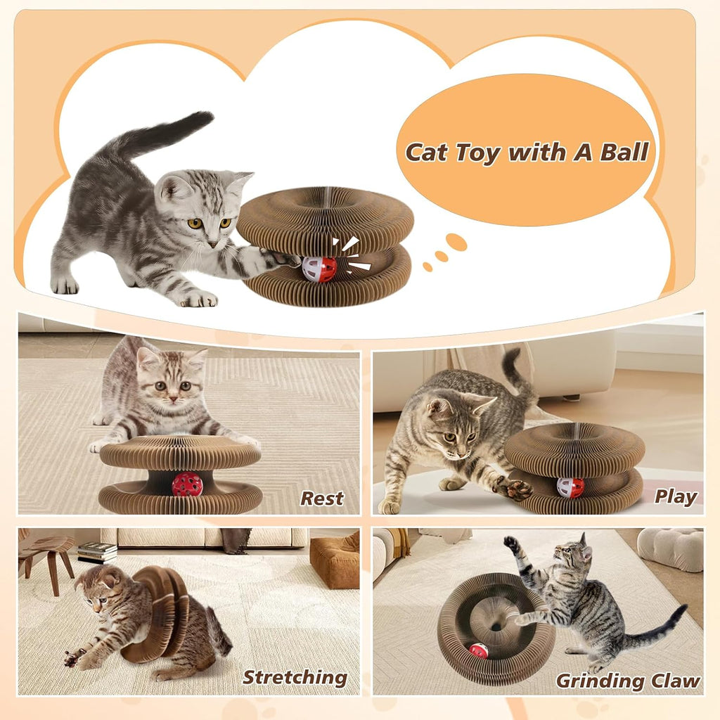 Cat Scratcher Board Foldable with Bell Ball, Magic Organ Cat Toy