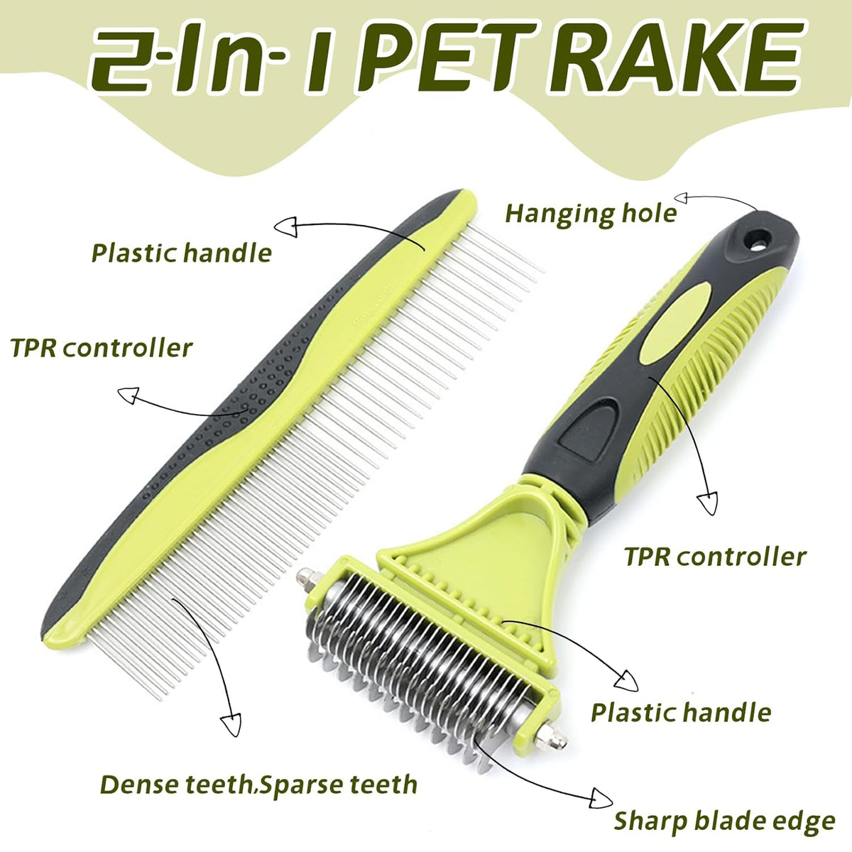 2-In-1 Pet Grooming Brush & Undercoat Rake for Dogs & Cats