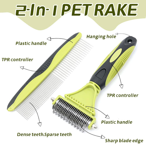 2-In-1 Pet Grooming Brush & Undercoat Rake for Dogs & Cats
