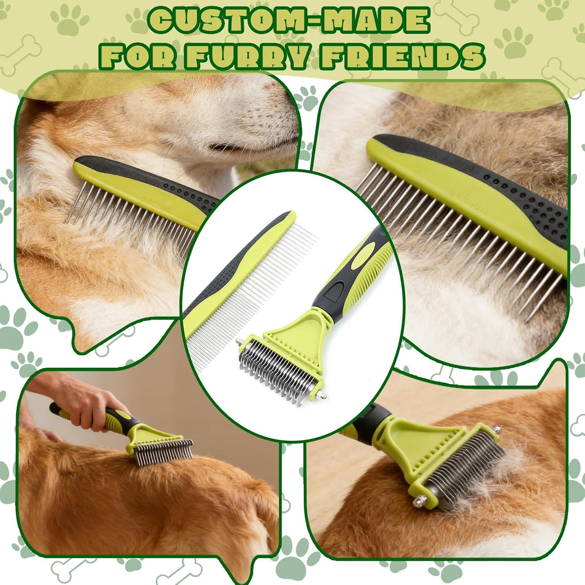 2-In-1 Pet Grooming Brush & Undercoat Rake for Dogs & Cats