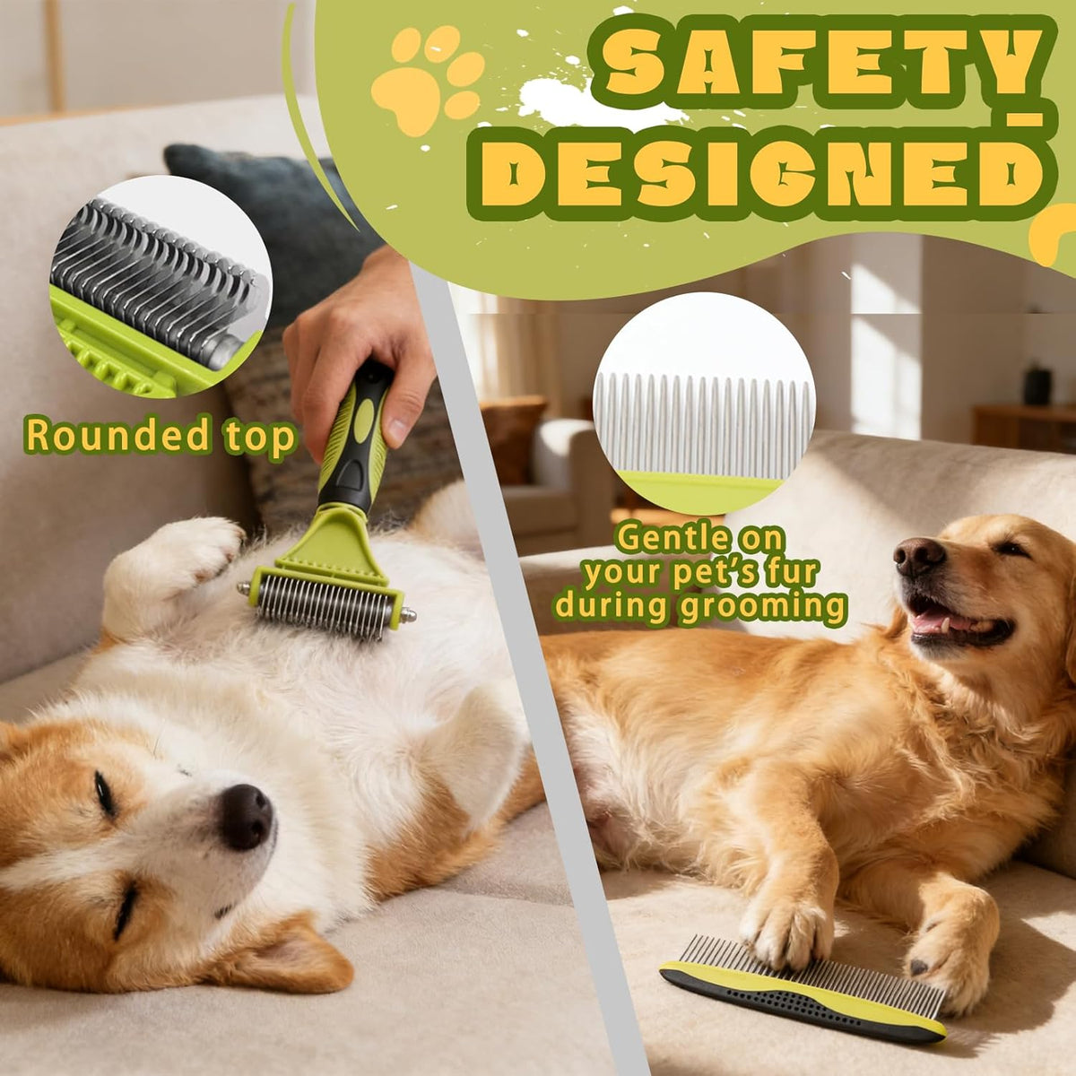 2-In-1 Pet Grooming Brush & Undercoat Rake for Dogs & Cats