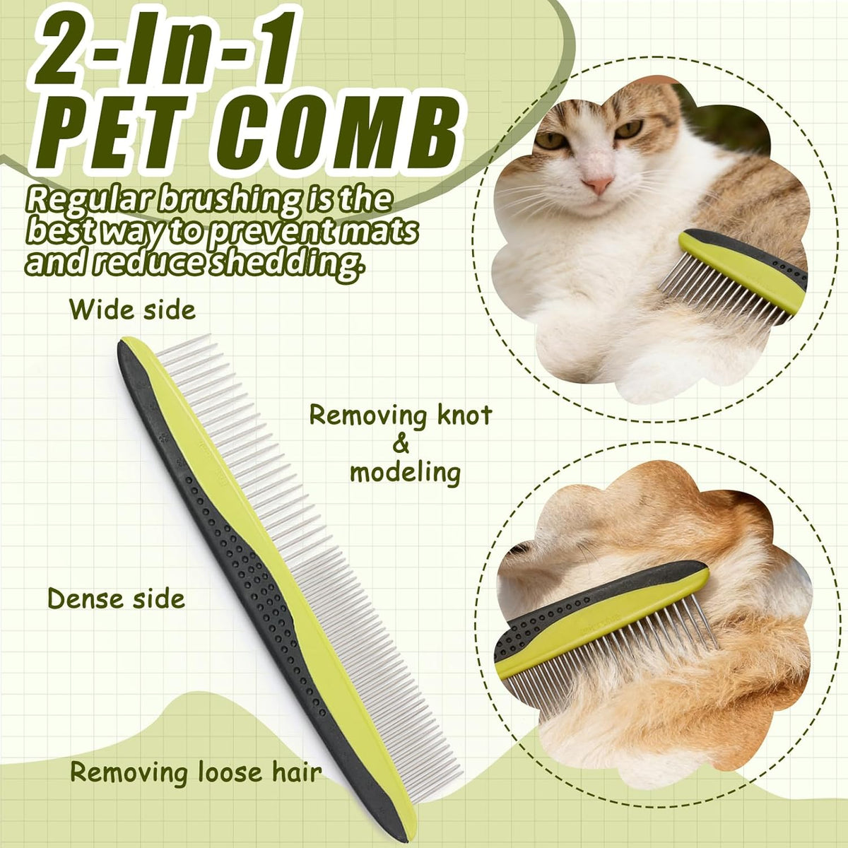 2-In-1 Pet Grooming Brush & Undercoat Rake for Dogs & Cats