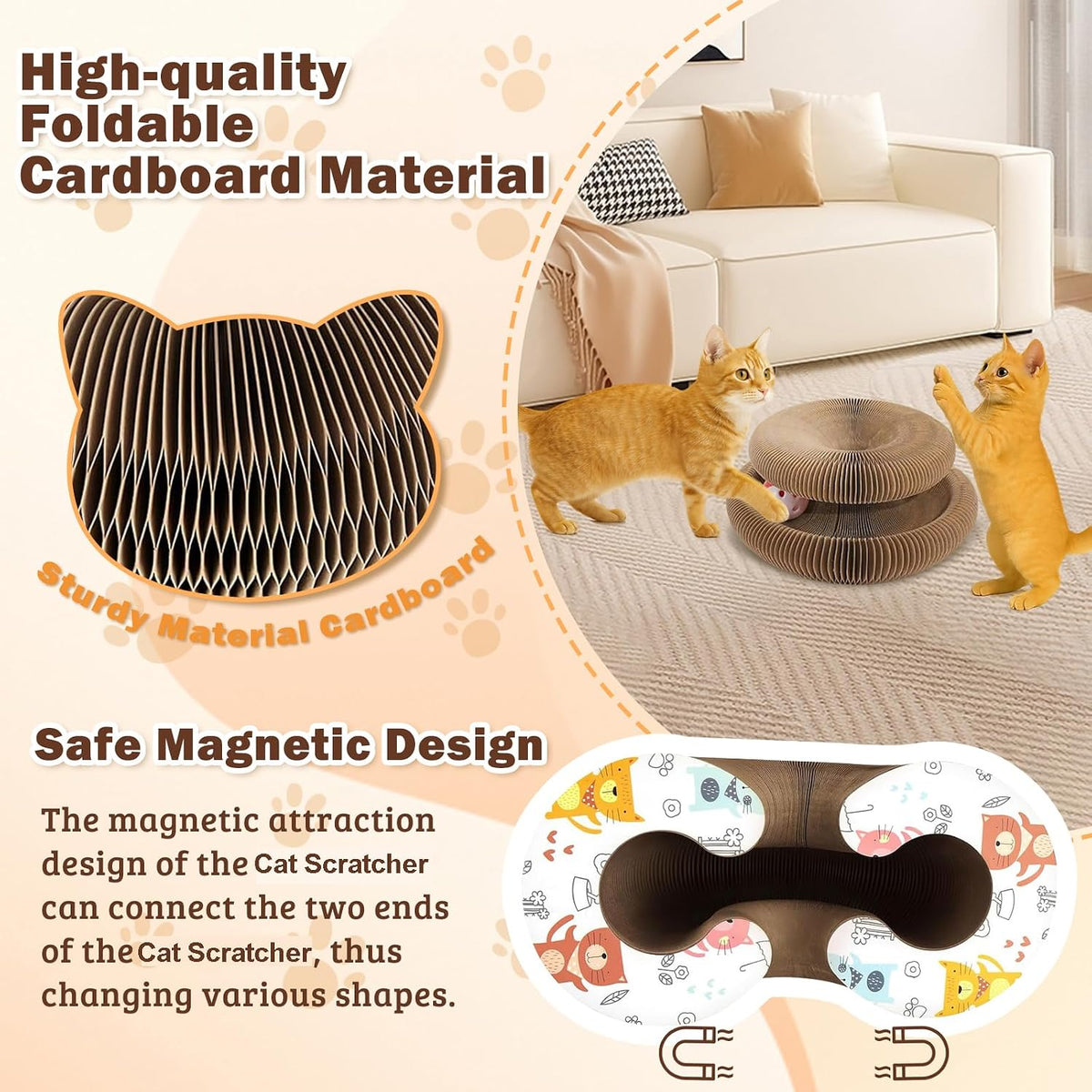 Cat Scratcher Board Foldable with Bell Ball, Magic Organ Cat Toy