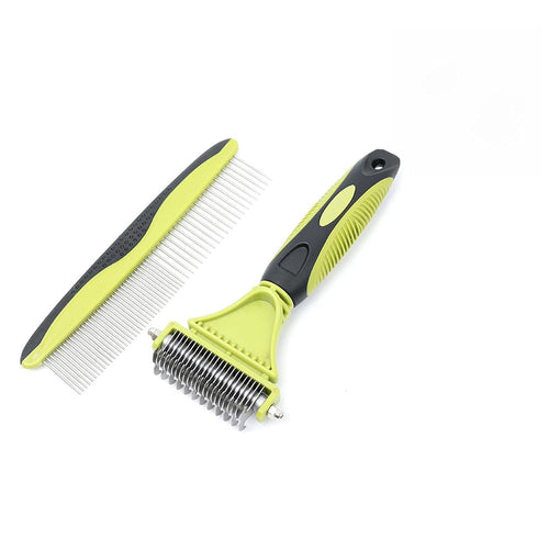 2-In-1 Pet Grooming Brush & Undercoat Rake for Dogs & Cats