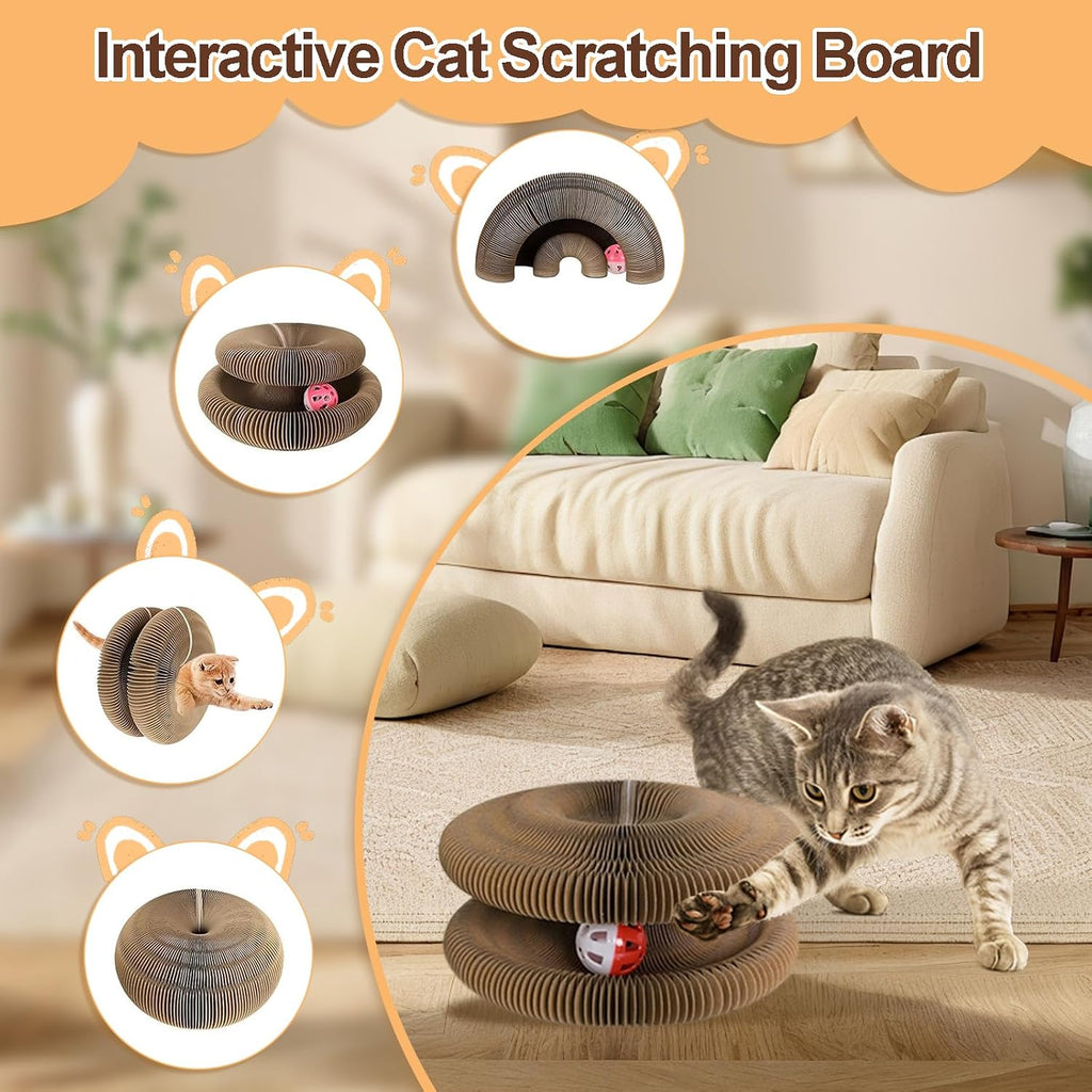 Cat Scratcher Board Foldable with Bell Ball, Magic Organ Cat Toy
